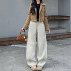High-waisted Loose-fitting Figure-flattering Straight-leg Floor-length Pants