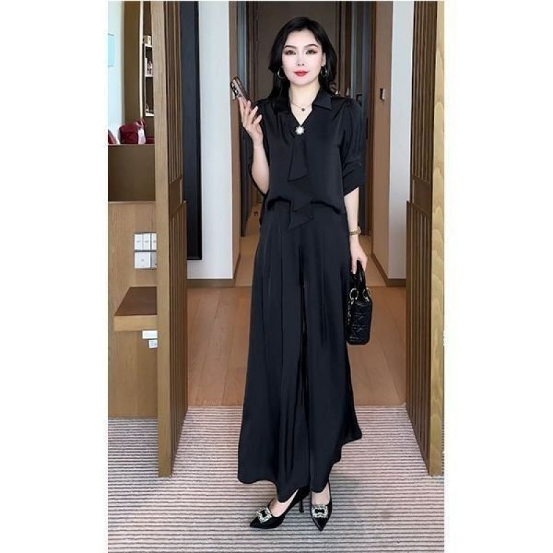 Short-sleeved Top And Wide-leg Pants Two-piece Set