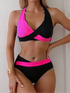 Womens Sensual Color-block Bikini Set