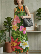 Women's Digital-Print Lantern Long Dress