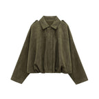 Autumn And Winter European And American Bomber Jacket Bat Sleeve Zipper Loose Suede Texture Tops Women's Casual Tops Women