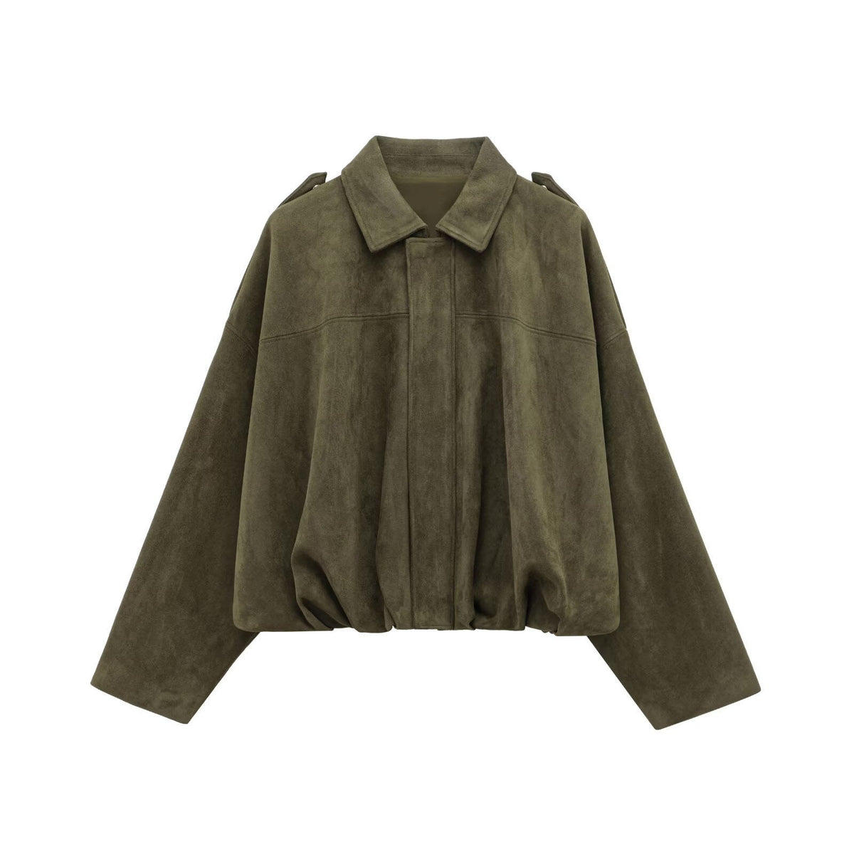Autumn And Winter European And American Bomber Jacket Bat Sleeve Zipper Loose Suede Texture Tops Women's Casual Tops Women