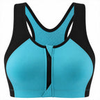 Front Zip Supportive Sports Bra - Anti-Cup Migration Design for Women High Impact Workout Fitness Top