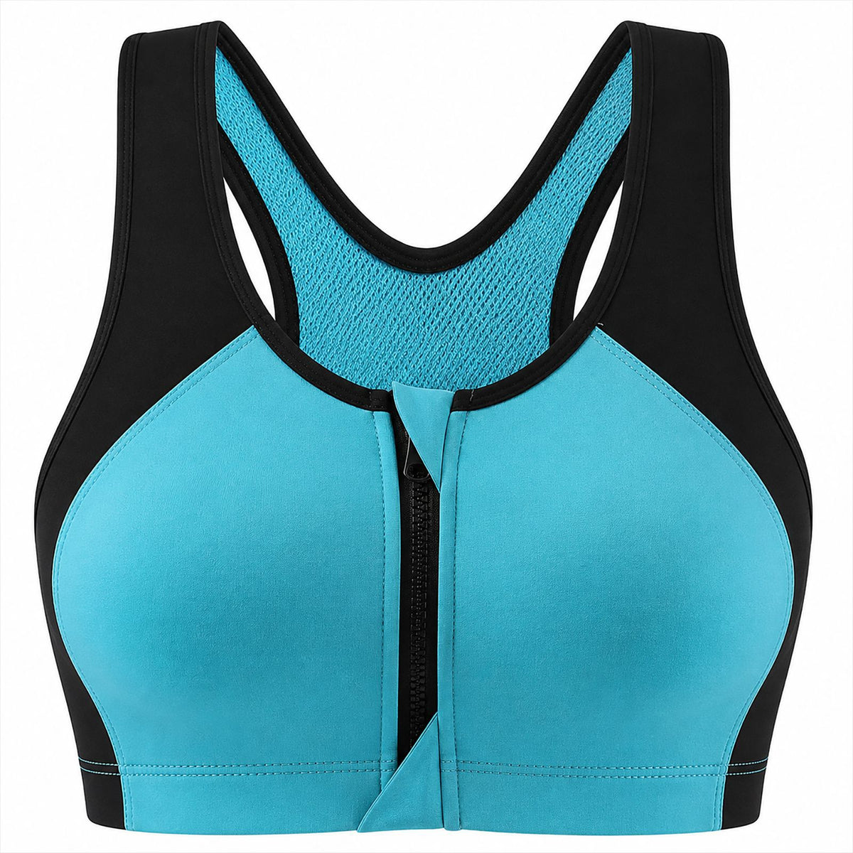 Front Zip Supportive Sports Bra - Anti-Cup Migration Design for Women High Impact Workout Fitness Top