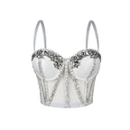 Cross-Border Rhinestone Mesh Fishbone Bra Semi-Transparent Sexy Slimming Suspender Tube Top Slimming Diamond Fishbone Top Stage