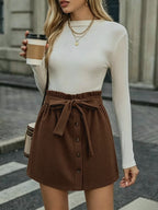 Womens Corduroy Short Skirt With Belt
