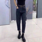 Color-block Tapered Harem Jeans For An Hourglass