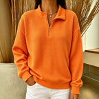 Solid Color Stand Collar Long-sleeve Zipper Stitching Women's Sweater