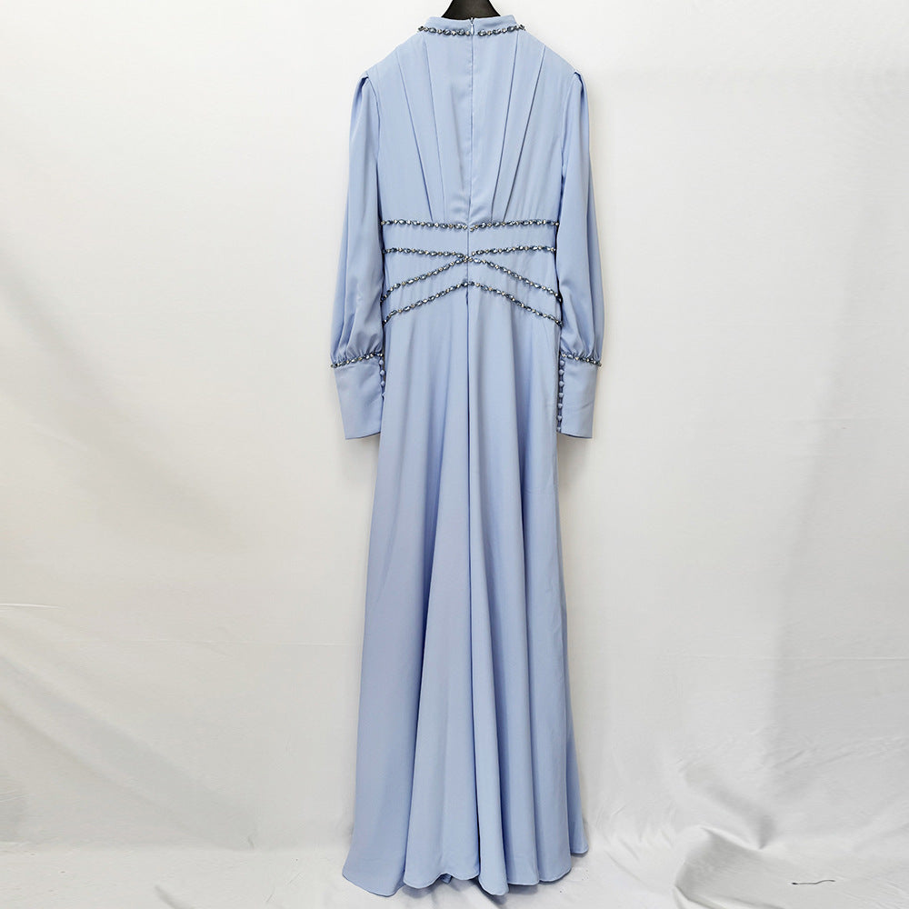 Beaded Long Sleeve Maxi Evening Gown