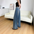 Womens Fashionable Rhinestone-Embellished Loose-Fit Straight-Leg Jeans