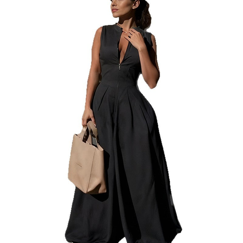 New Summer Women's Clothing Cross-Border European And American Style Jumpsuit Fashion Casual Solid Color Loose Wide-Leg Jumpsuit Pants