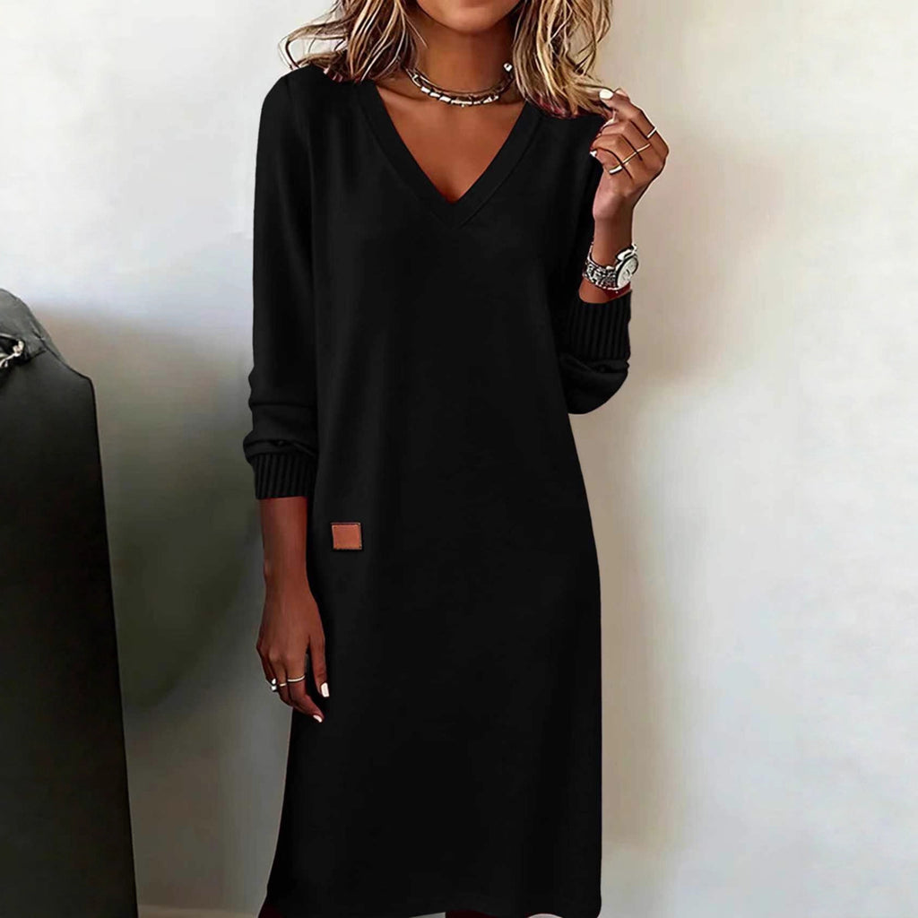 European And American Cross-Border New Spring & Fall Women's V Neck Long Dress Slim Hip Skirt Women's Dress