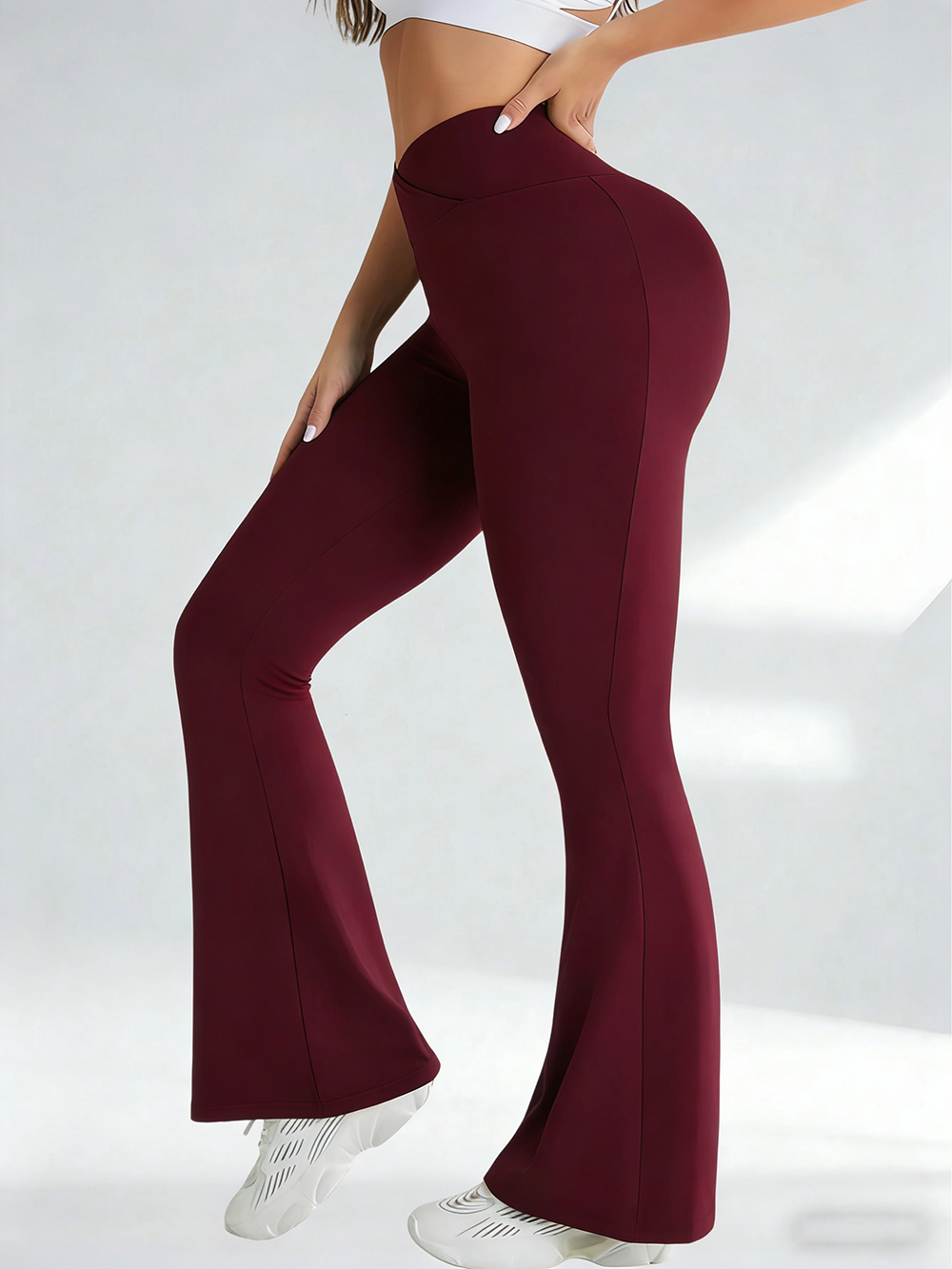 Women Crossover High Waist Flare Yoga Pants, Soft Stretch Bootcut Leggings Tummy Control Workout Gym Bell Bottom Pants
