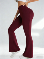 Women Crossover High Waist Flare Yoga Pants, Soft Stretch Bootcut Leggings Tummy Control Workout Gym Bell Bottom Pants