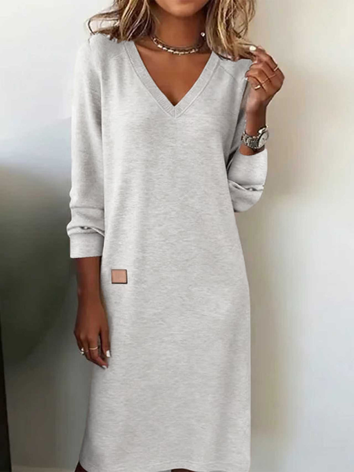 European And American Cross-Border New Spring & Fall Women's V Neck Long Dress Slim Hip Skirt Women's Dress