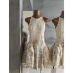 Printed Vacation-style Waist-cinching Halterneck Dress