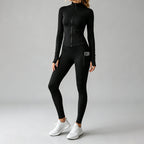 2026 Fall New Stand Collar Zipper Yoga Outfit For Women, Long Sleeve Two-Piece Set With Pockets And Peach Hip-Enhancing Fitness Pants