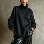 Womens Solid-color Loose-fitting Turtleneck Sweater In Soft Plush Knit