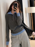 New Autumn Winter Women Mock-Two-Piece Knit Sweater,Sophisticated Color-Blocked Turtleneck Style Long-Sleeve Pullover Wearable As Inner Layer Or Outerwear