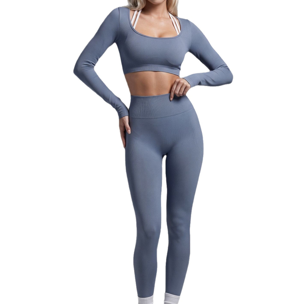 European And American Cross-border Seamless Outdoor Sports Bra Short Backless Long-sleeved Trousers Quick-drying Fitness Wear Yoga Suit