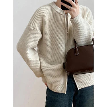 Laid-back Style Zip-up Sweater Coat For Women