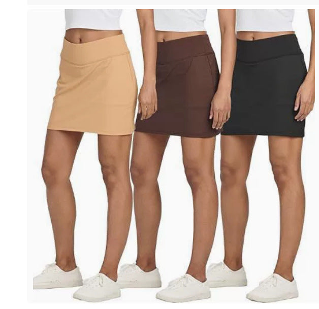 Cross-Border Amazon Slit High-Waisted Hot Girl Summer New Fake Two-Piece Anti-Exposure Skirt Sports Short Skirt Dropshipping