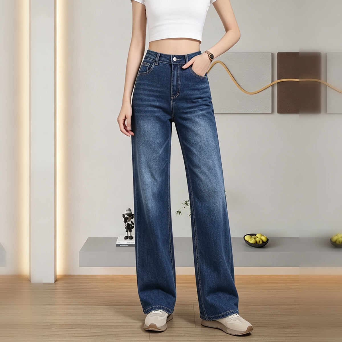 Women's High Waist Dark Wash Flared Jeans, Classic Stretch Denim Bootcut Trousers