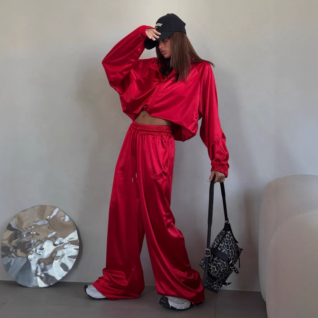 2026 Europe And The United States Cross-border Women's Clothing Spring And Summer New Fashion Trend Loose Sweater Coat Wide Leg Trousers Sports Suit