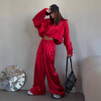 2026 Europe And The United States Cross-border Women's Clothing Spring And Summer New Fashion Trend Loose Sweater Coat Wide Leg Trousers Sports Suit