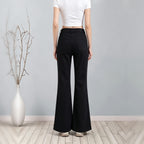 Winter Warm Fleece Lined Bootcut Denim Pants, Women High Waist Solid Black Flare Jeans