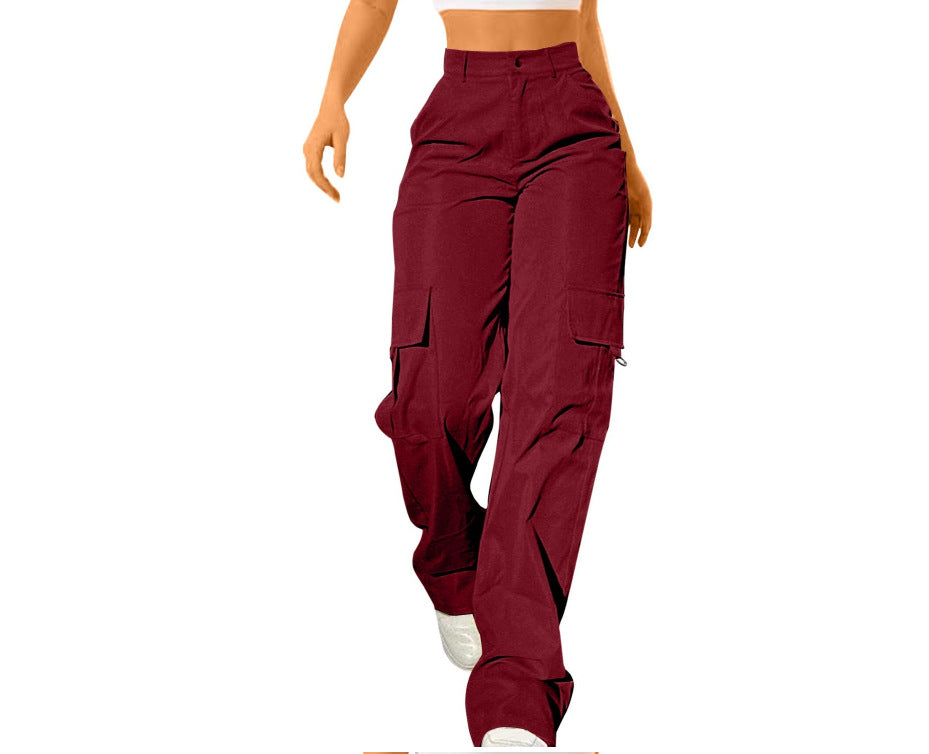 Summer European And American Women's Daily Solid Color Pocket Cargo Pants Long Casual Pants For Women