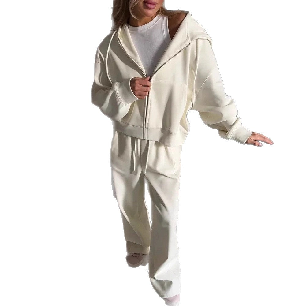Women's Zipper Sports Suit And Pants Gary Casual Two-Piece Women's Casual Hooded Sports Suit