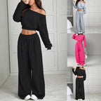 Flower Gray One-Shoulder Lounge Set