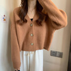 Autumn And Winter New Women's Korean-style V-neck Long-sleeved Sweater Cardigan Women's Fashionable All-matching Solid Color Top Coat