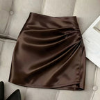 Womens Stylish And Elegant Solid-color A-line Satin Skirt