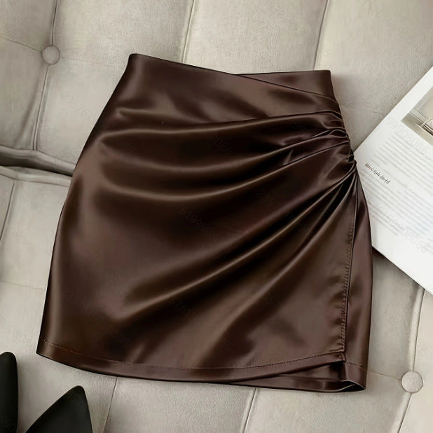 Womens Stylish And Elegant Solid-color A-line Satin Skirt