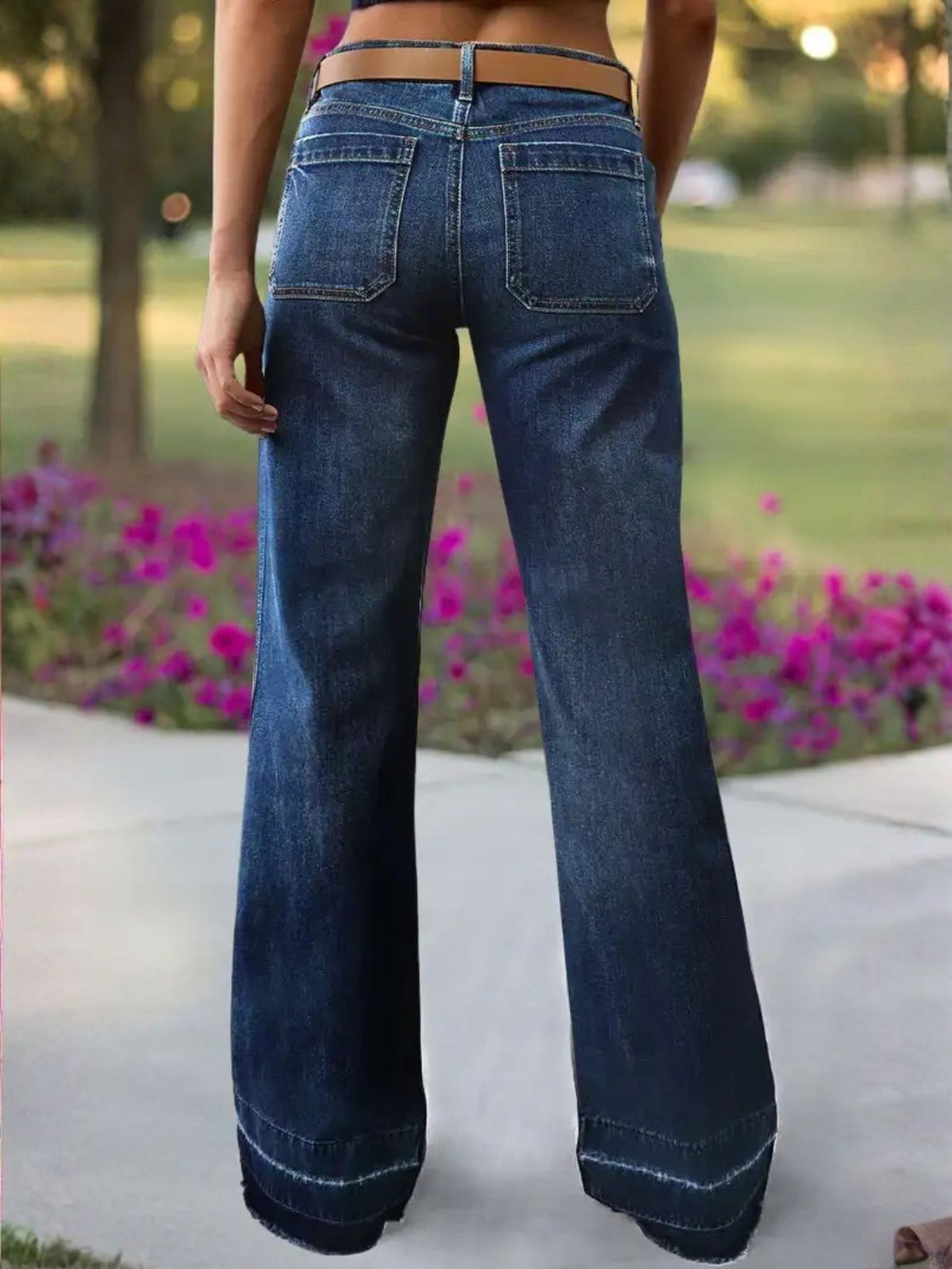 Women Dark Blue Wide Leg Jeans High Rise Denim Pants Casual Loose Fit Full Length Jeans Wholesale Ready Stock