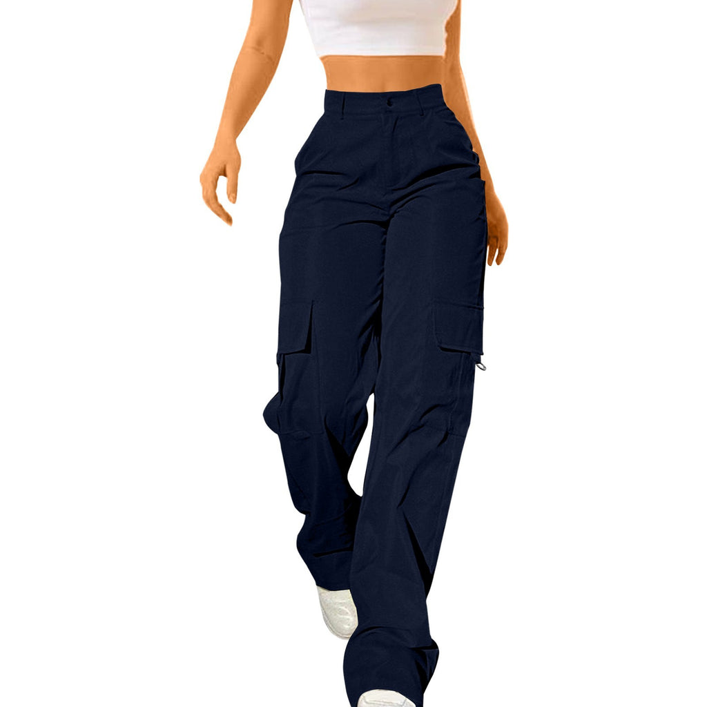 Summer European And American Women's Daily Solid Color Pocket Cargo Pants Long Casual Pants For Women