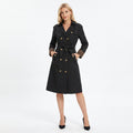 New Women's Trench Coat With Leopard Print Decoration, European And American Style, Long-Sleeve, European Size, Fashion Double-Breasted With Belt 2602