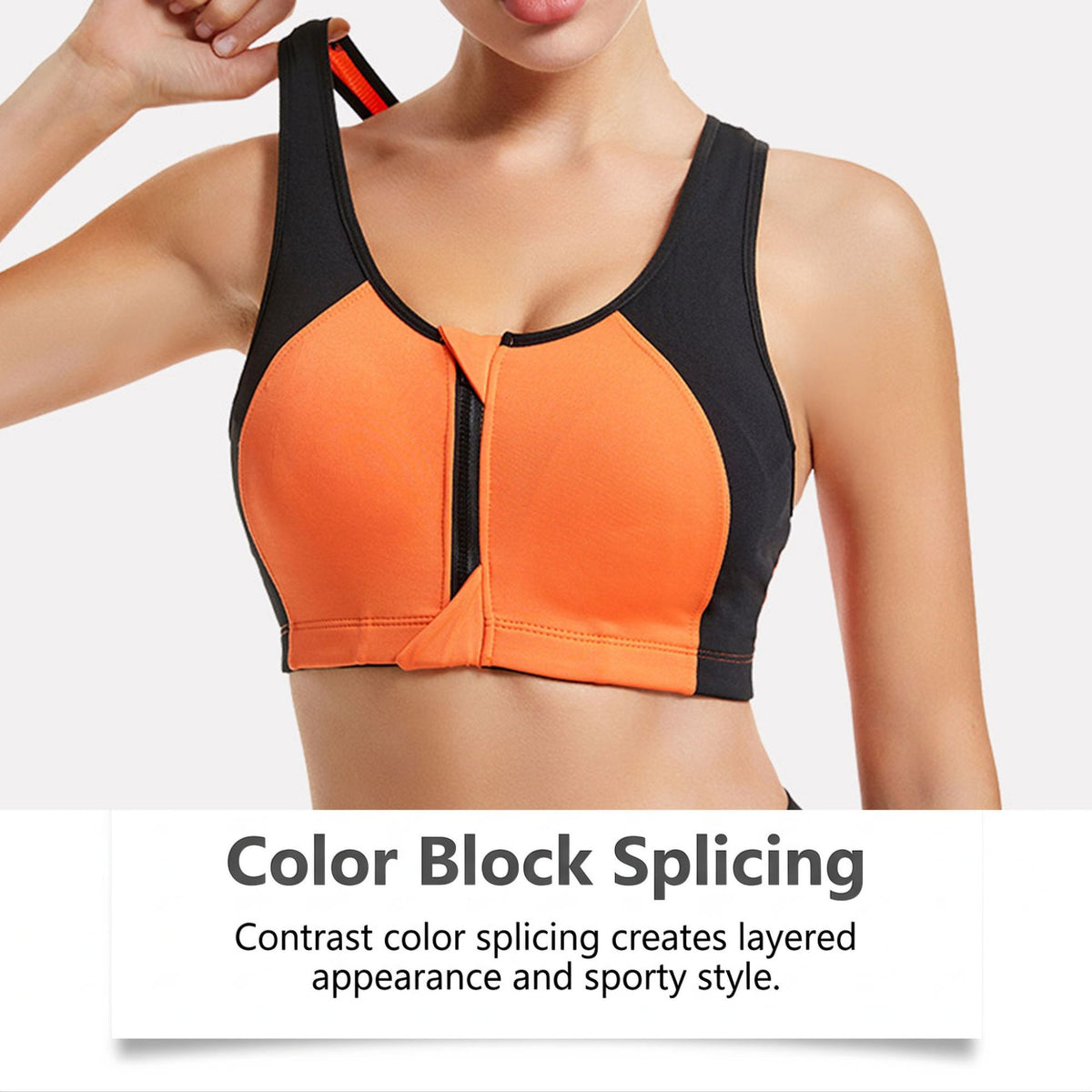 Front Zip Supportive Sports Bra - Anti-Cup Migration Design for Women High Impact Workout Fitness Top