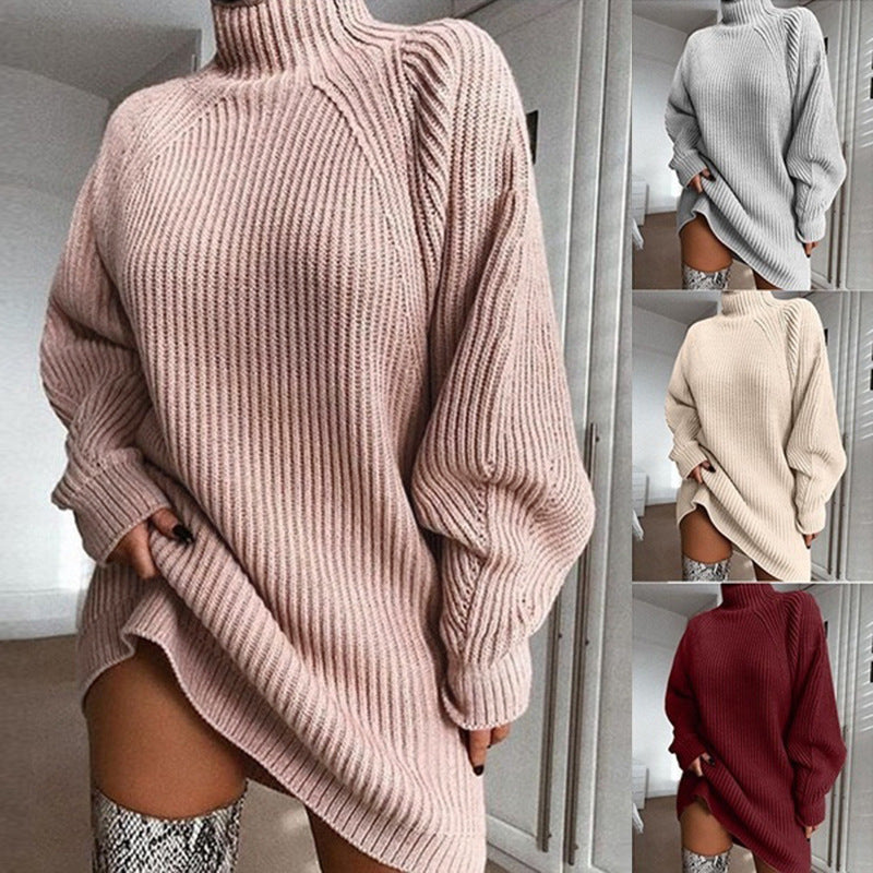 Blush Ribbed Turtleneck Sweater Dress