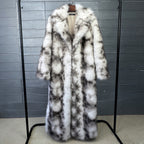 Ash-gray Ink-wash Patterned Faux-fur Coat With A Fluffy Little Fox Look