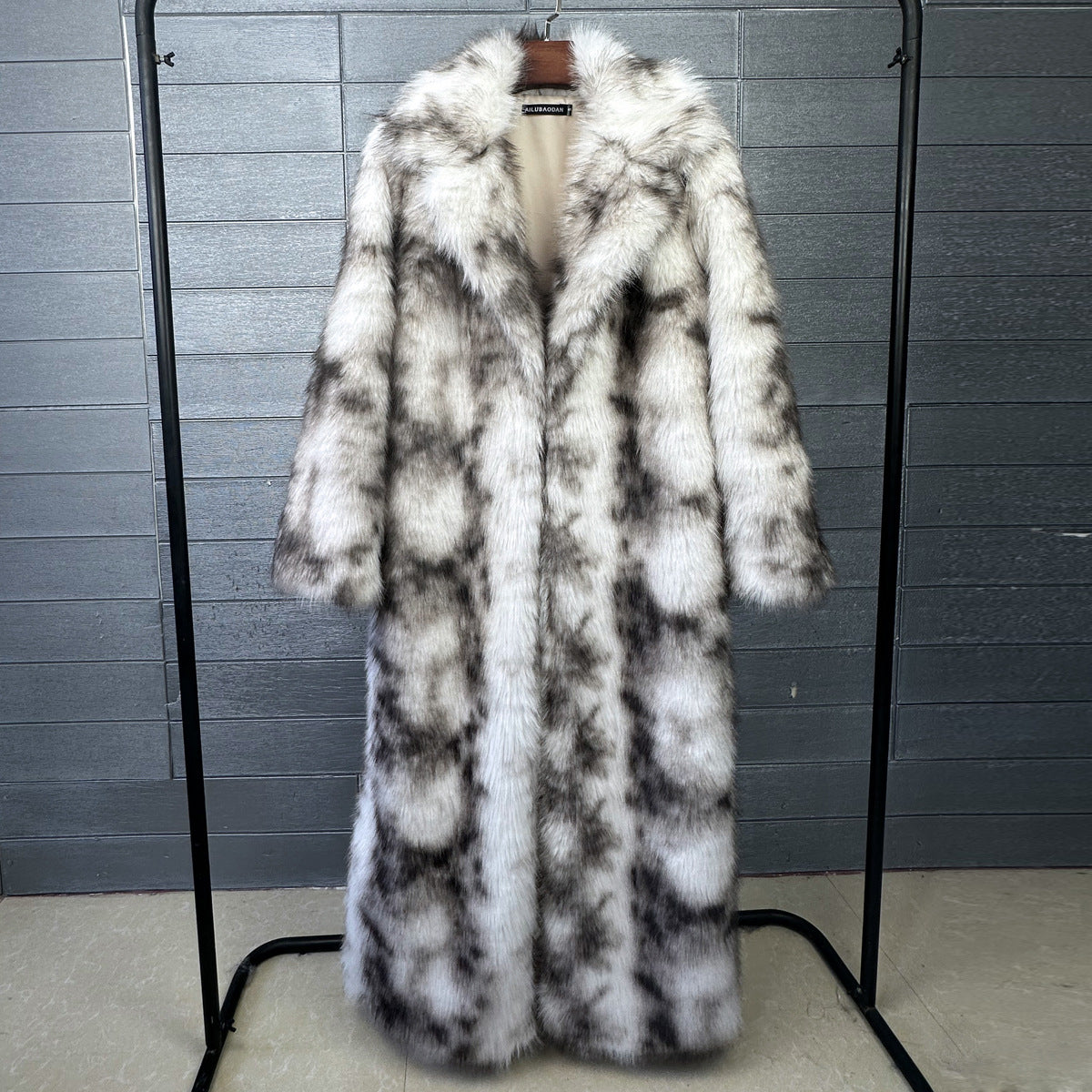 Ash-gray Ink-wash Patterned Faux-fur Coat With A Fluffy Little Fox Look