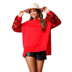 Christmas Sequined Sleeve Top Spliced Long-Sleeve Womens Sweatshirt