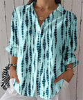 Women Tie Dye Print Button Down Shirt, Long Sleeve Lapel V Neck Casual Blouse