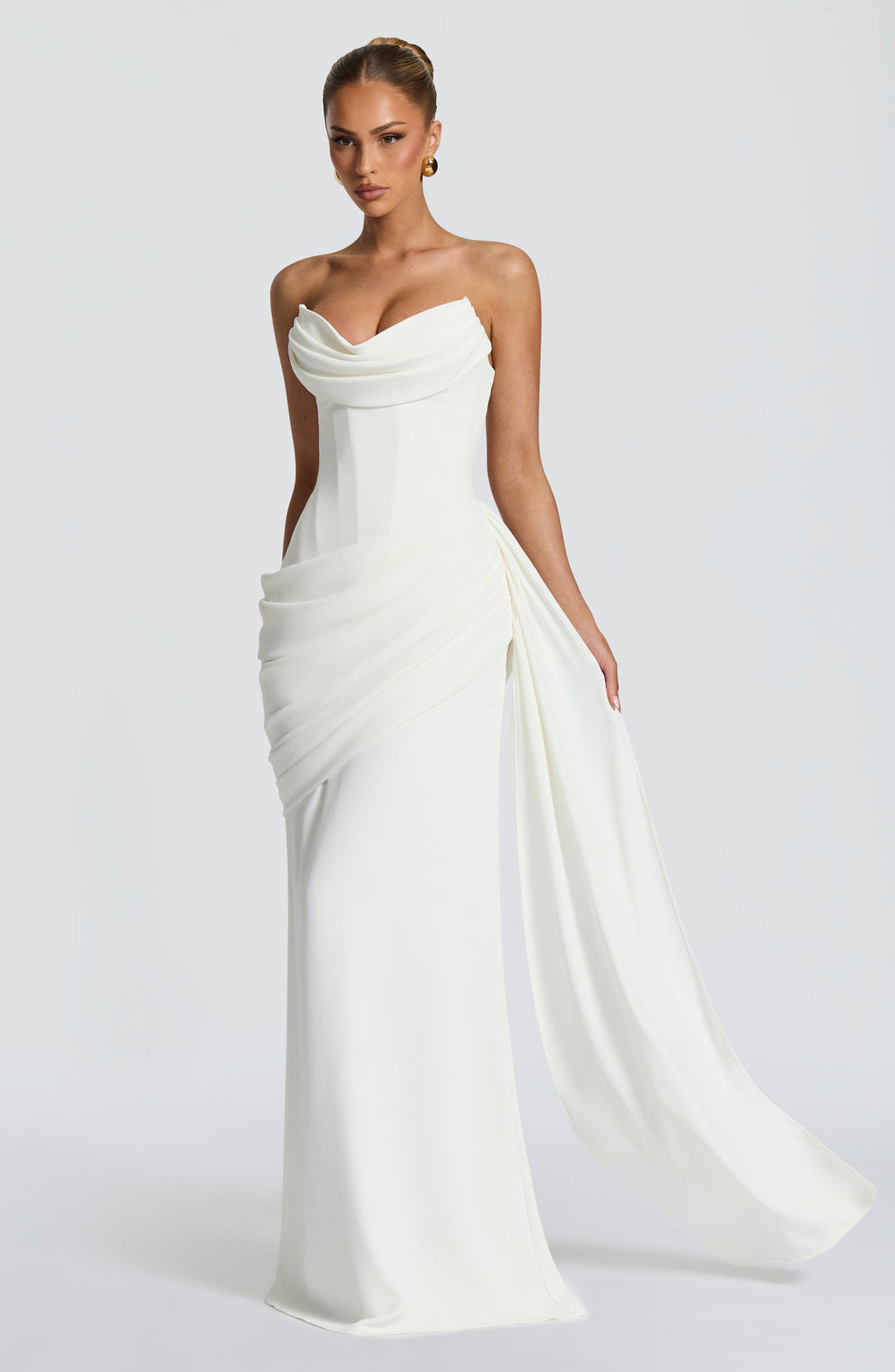 Women's Solid-color Strapless Pleated Maxi Bodycon Dress