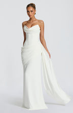 Women's Solid-color Strapless Pleated Maxi Bodycon Dress