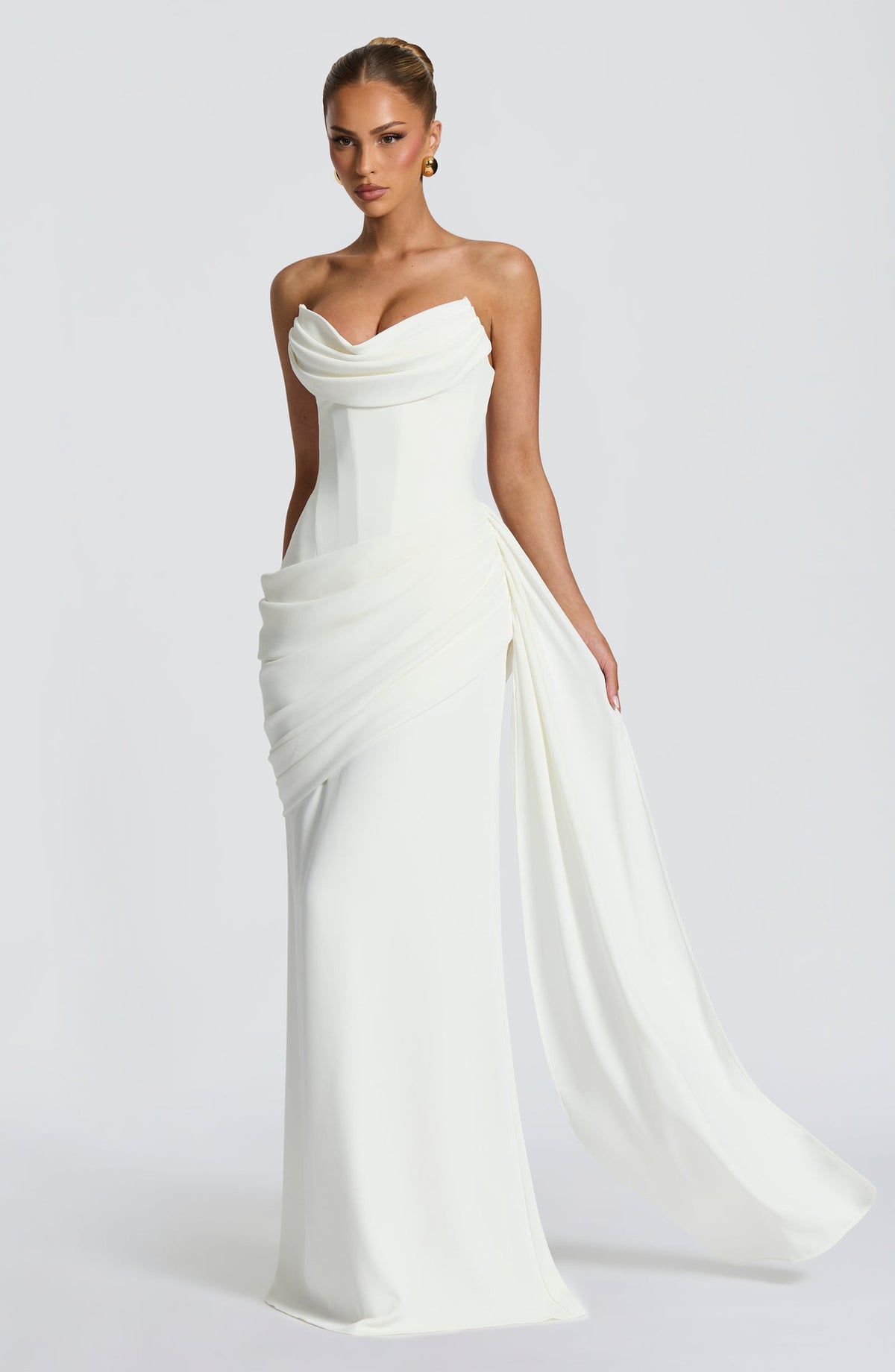 Women's Solid-color Strapless Pleated Maxi Bodycon Dress