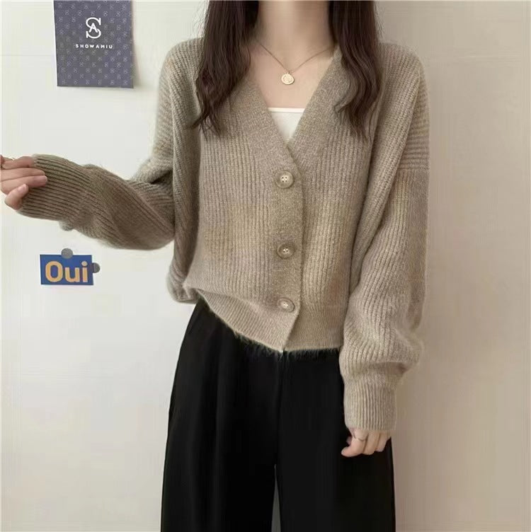 Autumn And Winter New Women's Korean-style V-neck Long-sleeved Sweater Cardigan Women's Fashionable All-matching Solid Color Top Coat