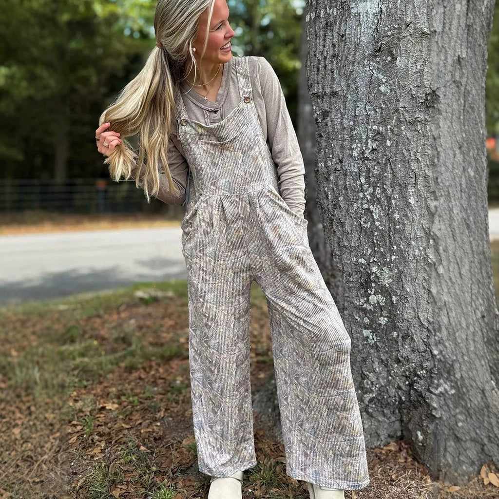 High-waisted Camo-print Jumpsuit With Pockets